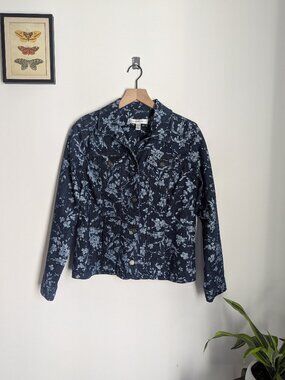 Croft & Barrow Denim Jacket Floral Pattern Dark Wash